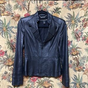 WHBM black leather jacket size xs